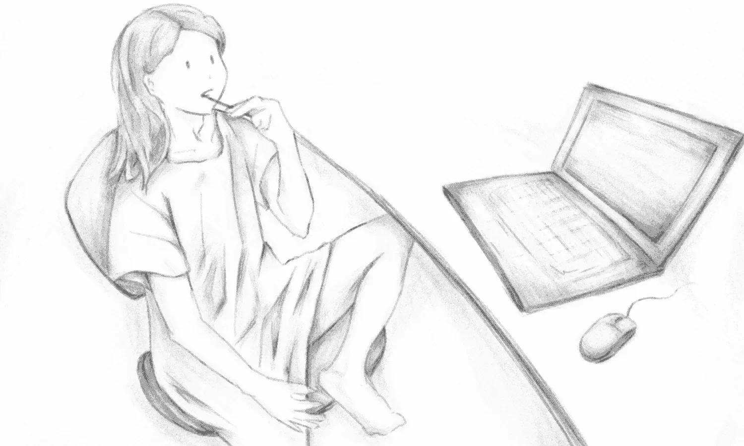 坐在電腦前刷牙的我_示意圖